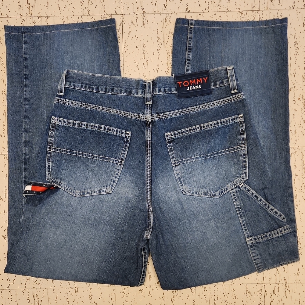 Tommy Hilfiger Blue Multi Pocket Straight Leg Baggy Fit Jeans Vintage 90s